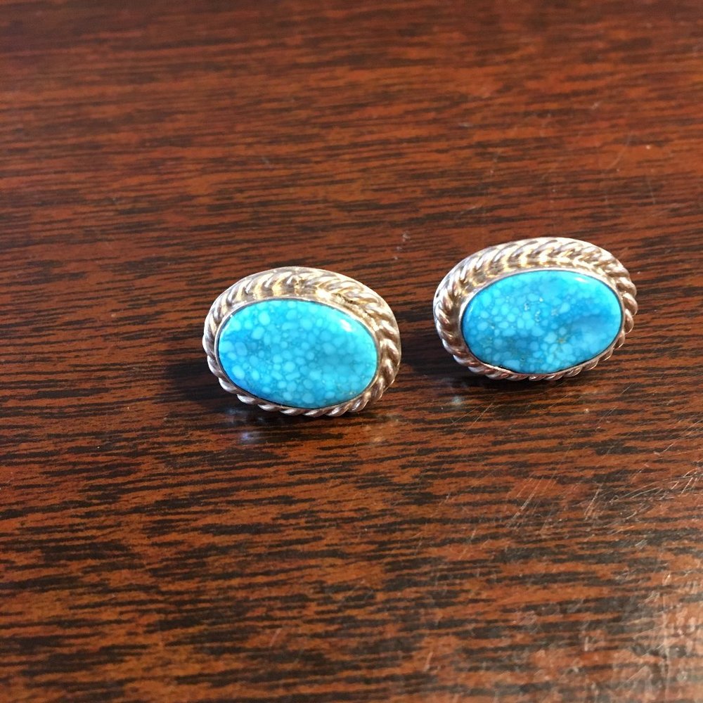 Turquoise and silver post earrings